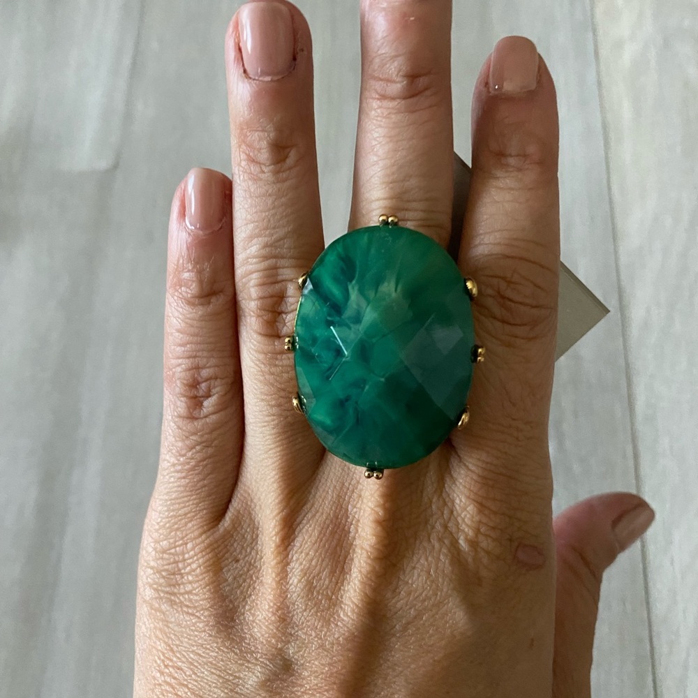 Ariella collection large green gold ring